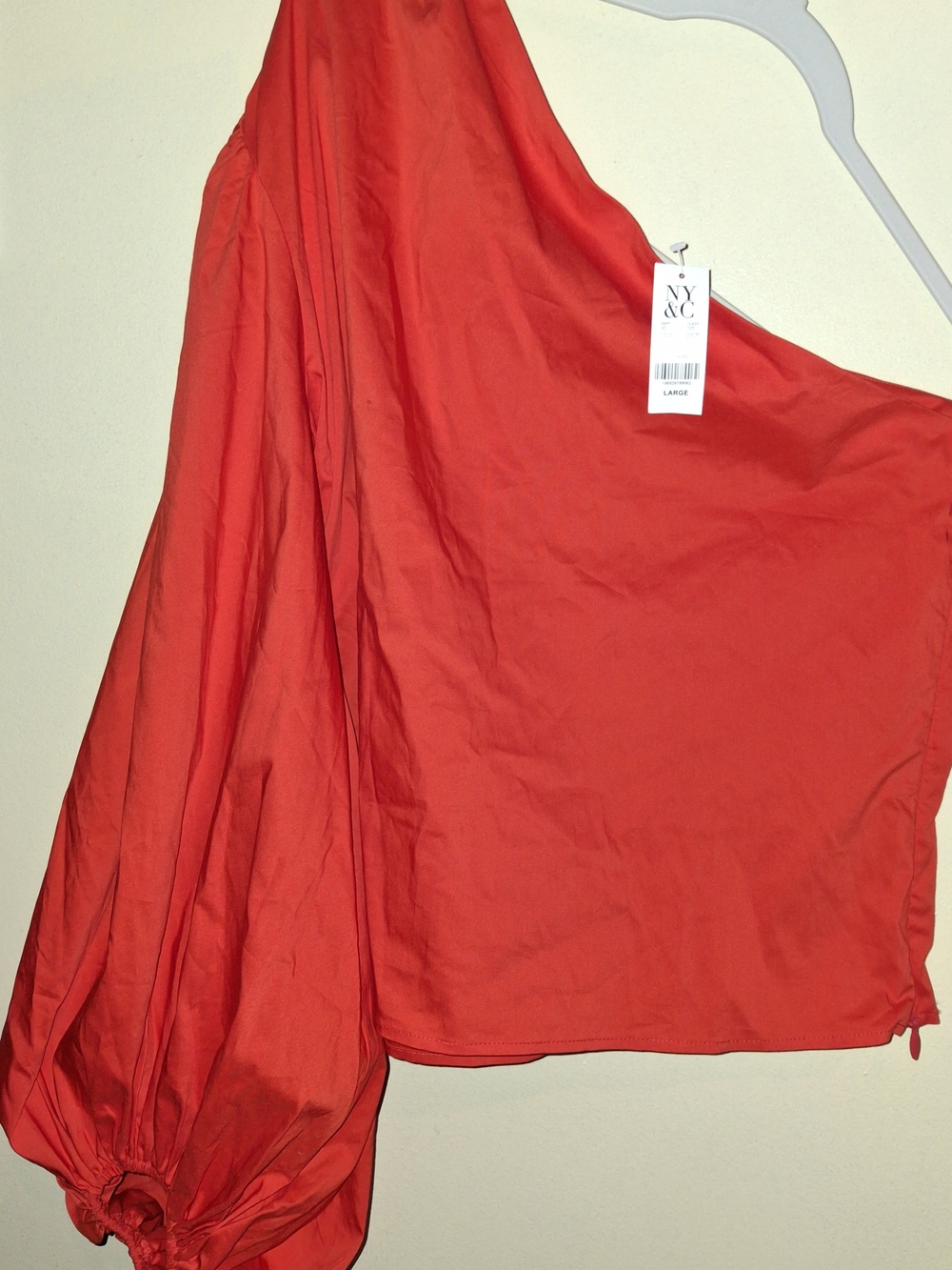 New York & Company Red Asymmetrical One-Sleeve Skirt with Volume New With Tag